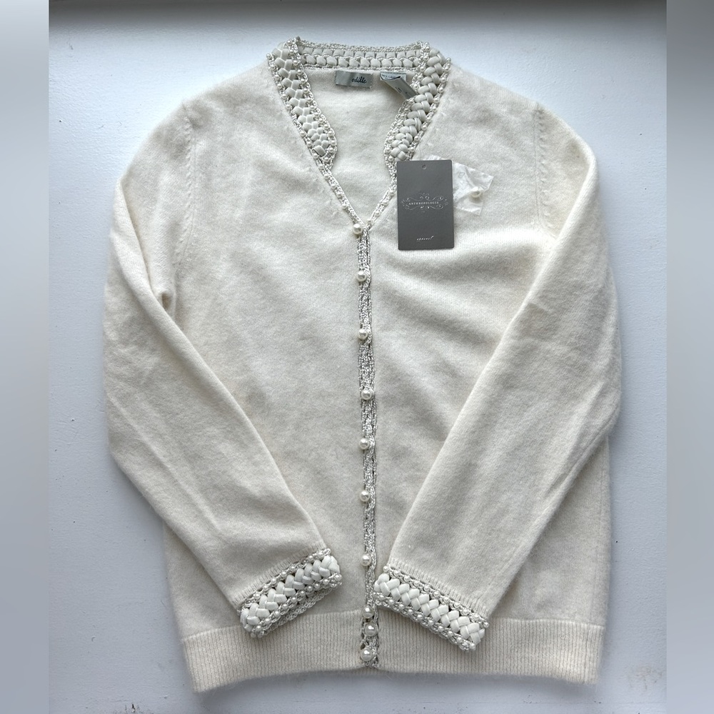 NWT Anthropologie Odille lambswool ivory beaded cardigan
